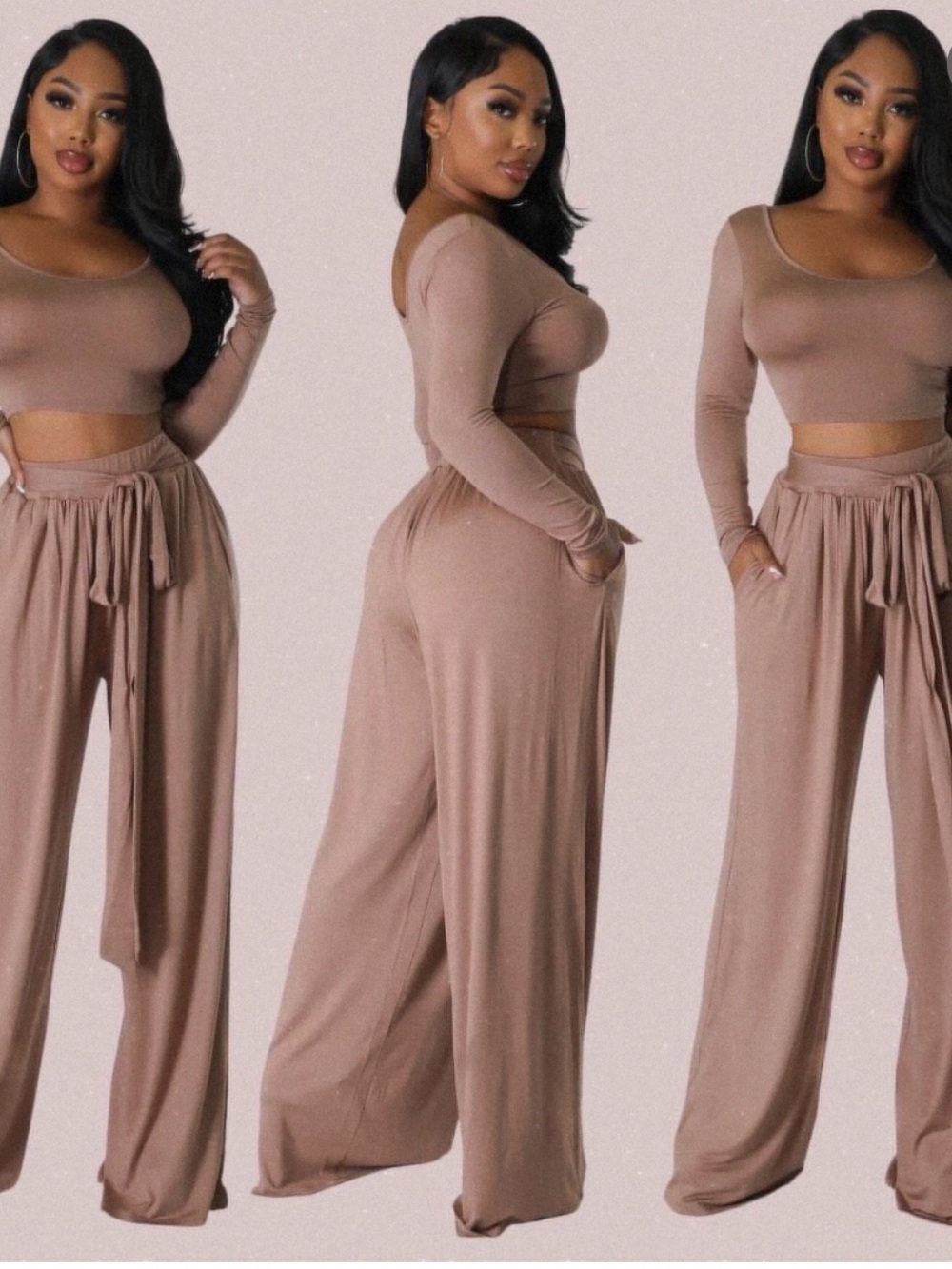 Fashionbombshellz Taupe Wide-Leg Lounge Pants